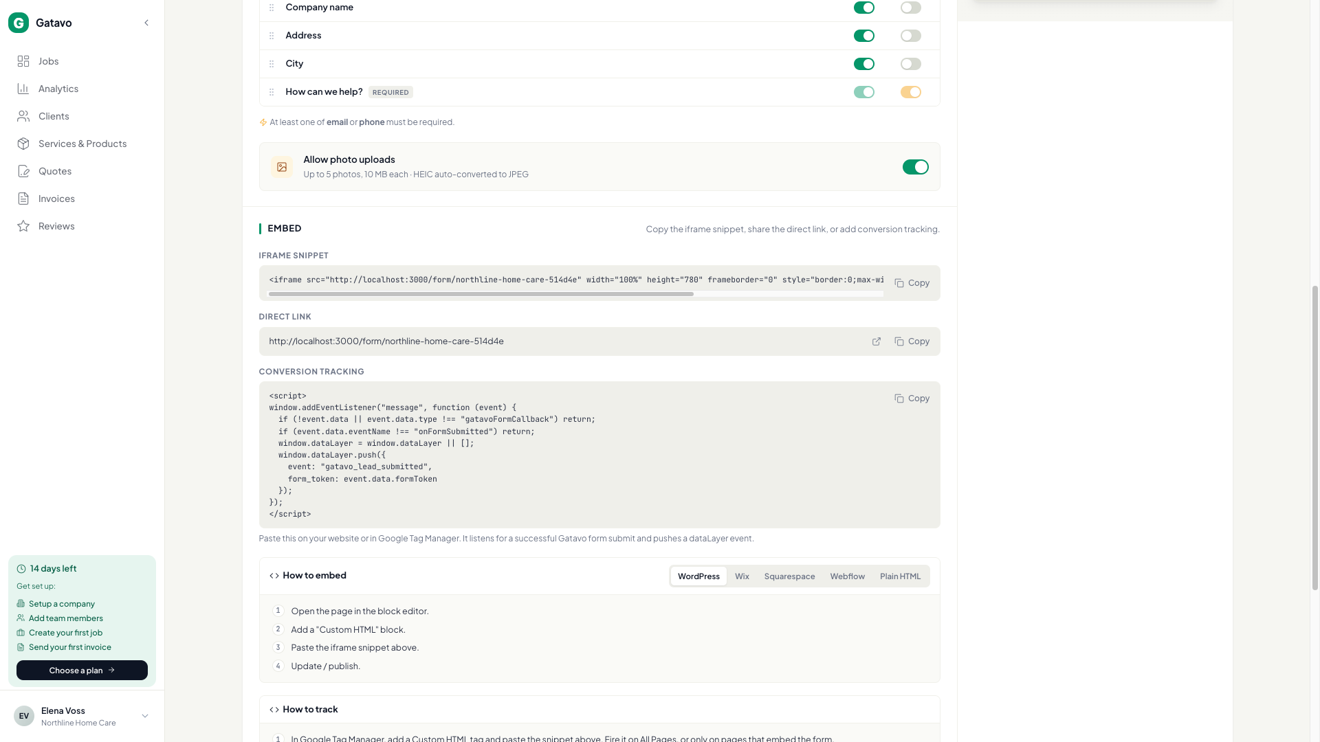 Conversion tracking — How to track — Gatavo help screenshot