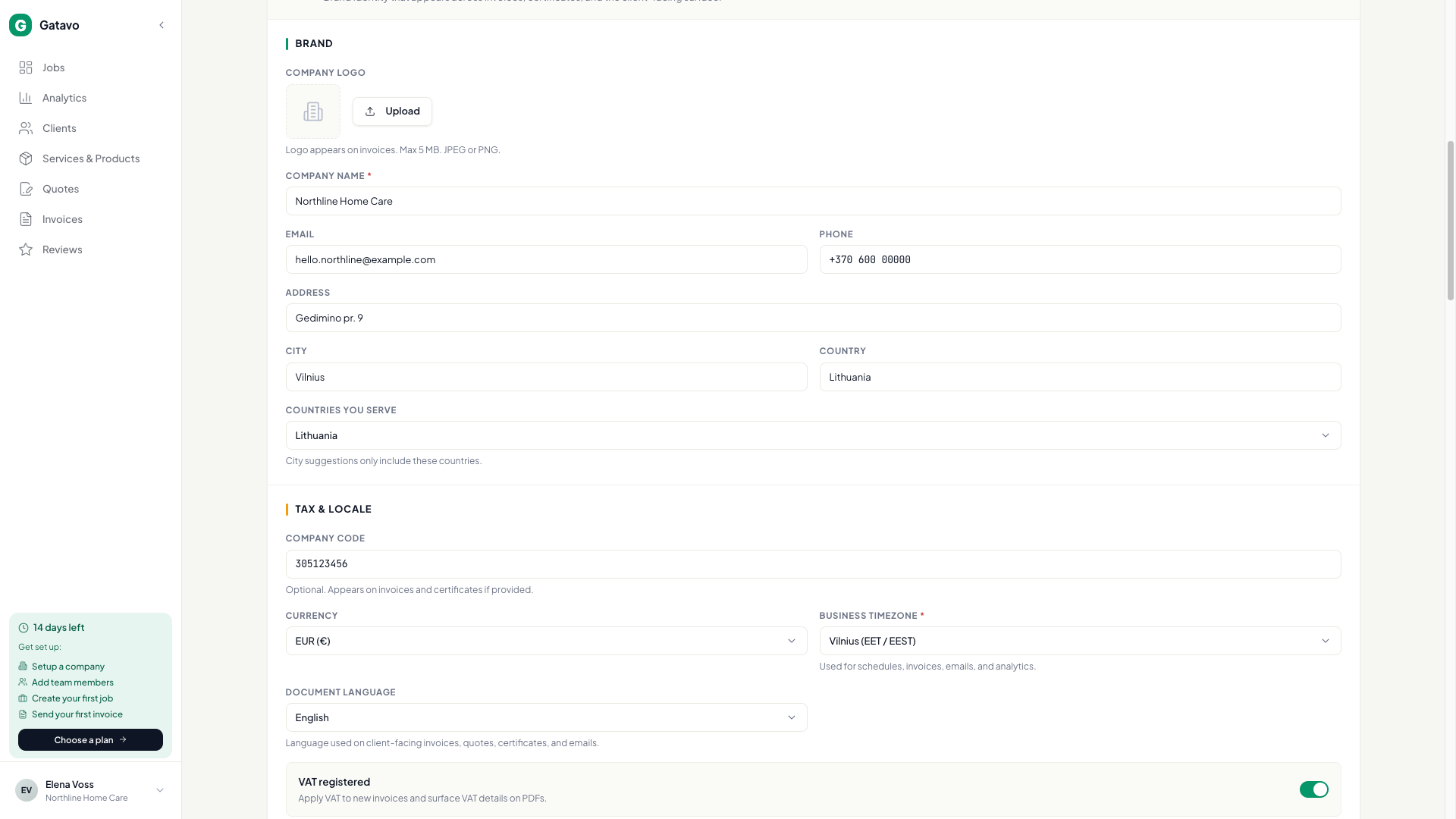 Brand — Countries you serve — Gatavo help screenshot